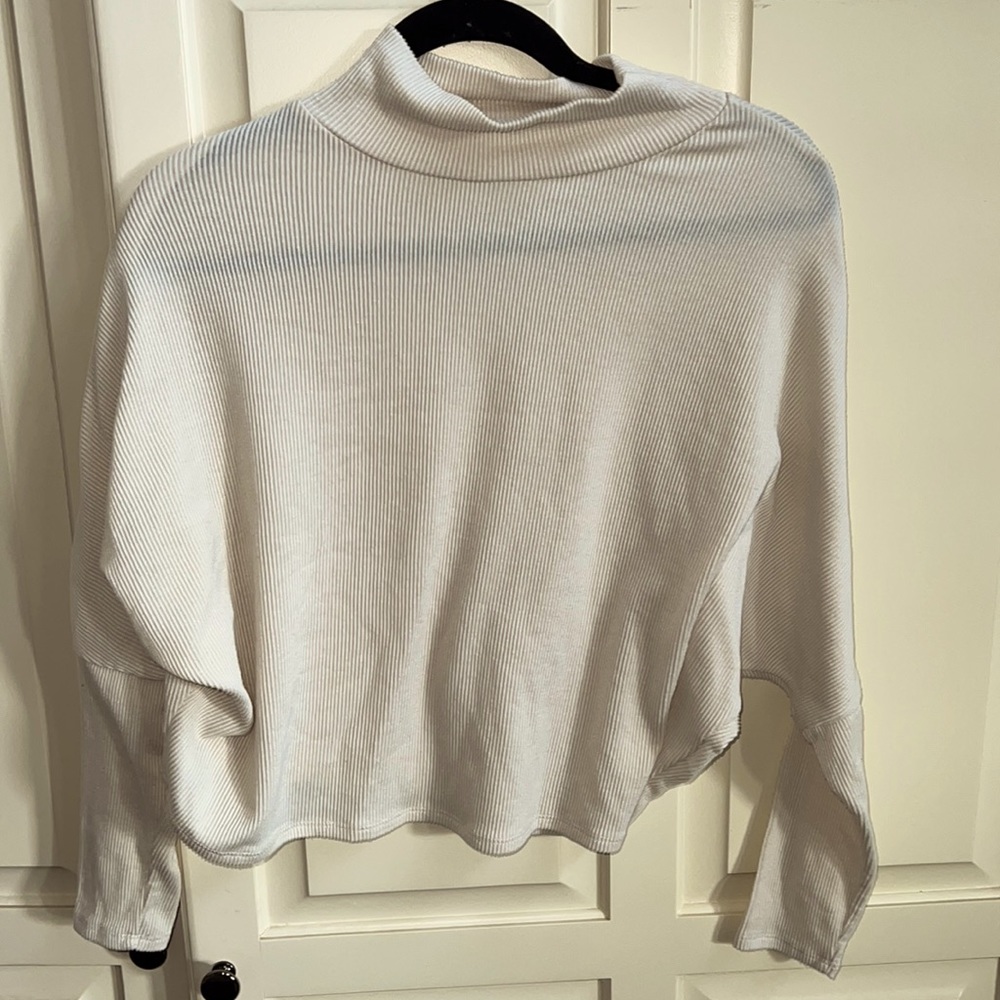 Cream Ribbed Long Sleeve Mock Neck Top